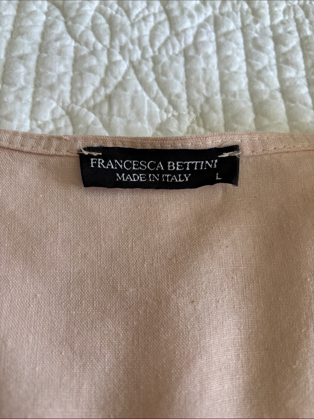Francesca Bettini Pale Blush Tie-Front Peplum Blouse Linen Blend Italy Size L - Picture 3 of 11